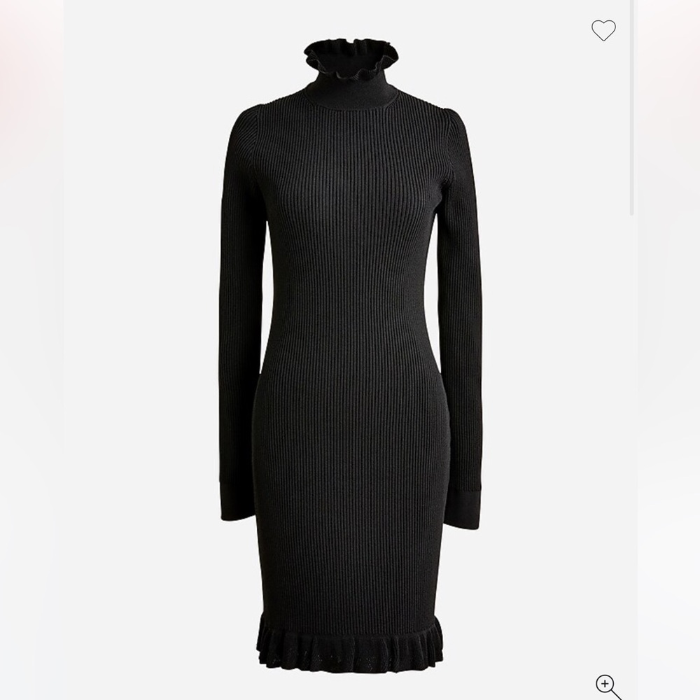 J.Crew NWOT Black Super-sculpt ruffle neck mini sweater dress BK857